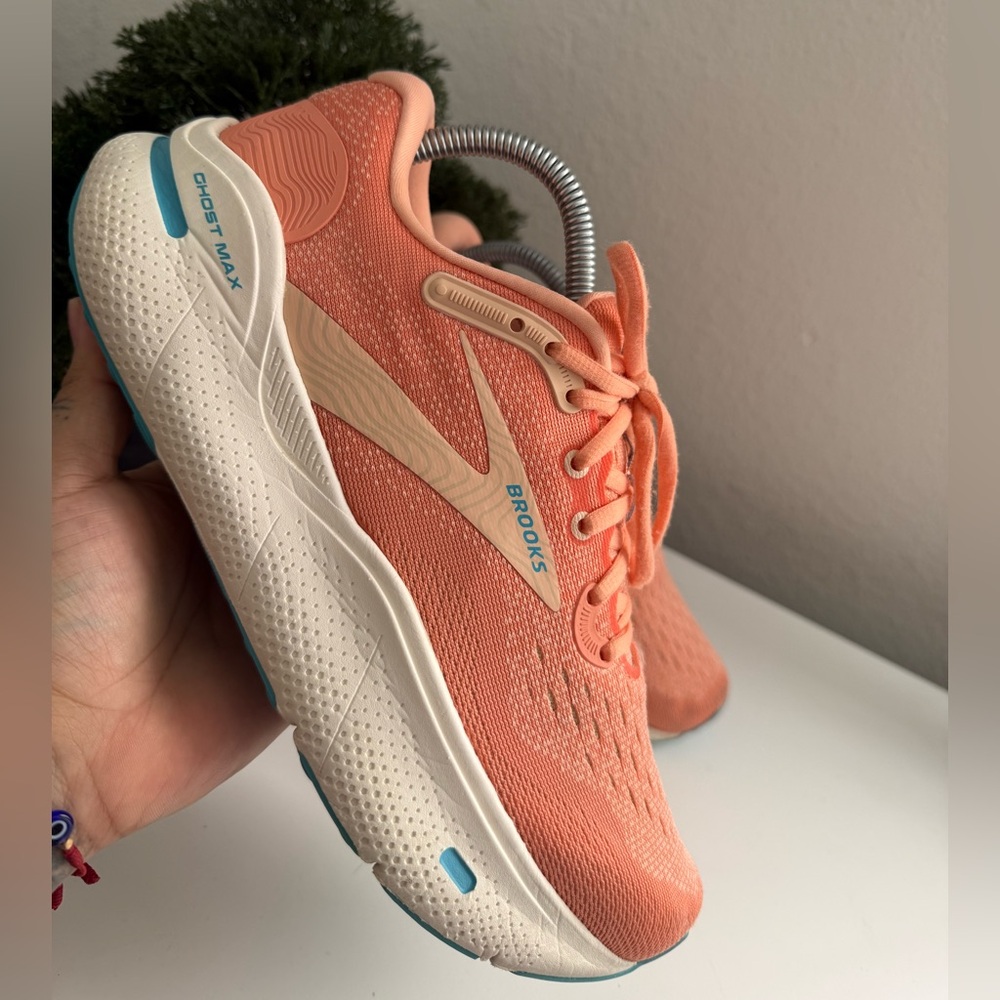 Brooks ghost max Women's Coral Peach Running Sneakers with Light Blue Accents - Picture 3 of 10